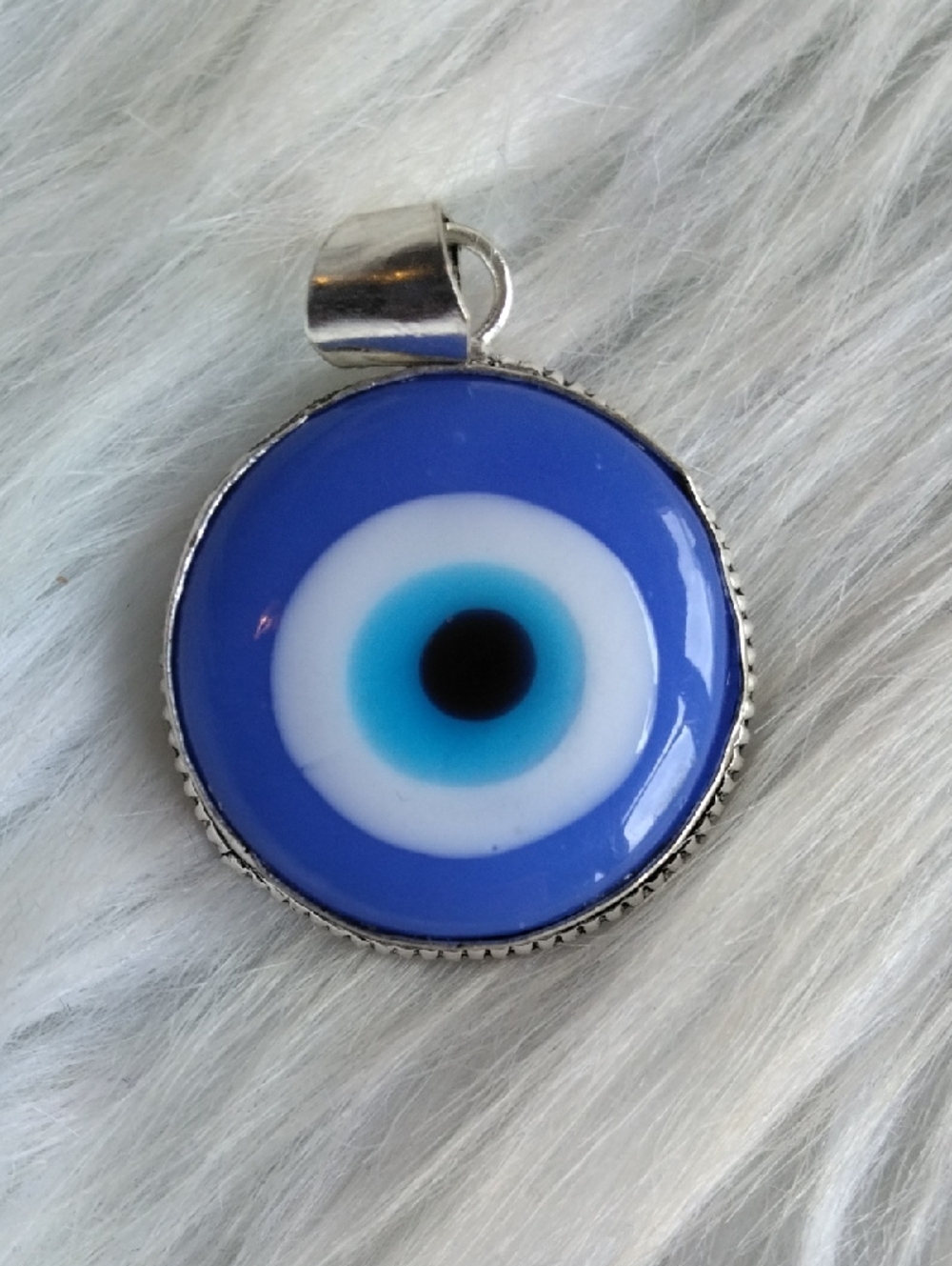 Blue Evil Eye Glass Silver Plated  Necklace Pendant